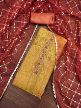Occur Yellow Printed Floral Handwork Embroidered Unstitched Suit